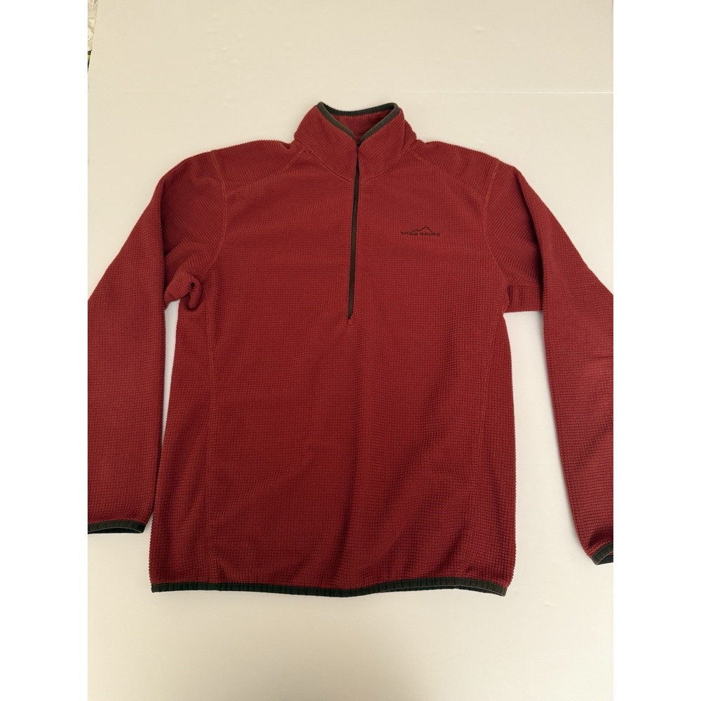 Eddie Bauer Men Medium Sweater Red Quarter Zip Pullover Textured Fleece Outdoor